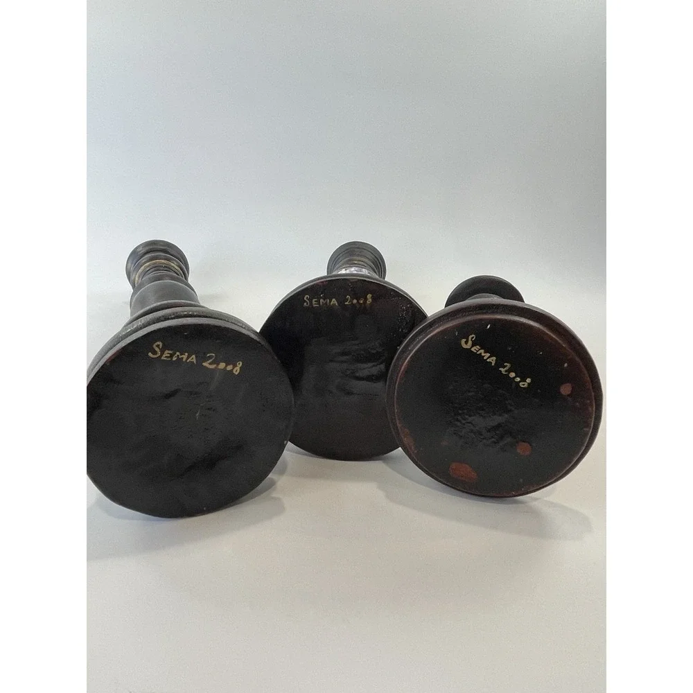 Wooden‎ Candle Holders Decor Dark Finish Floral Accents Set of 3 SEMA 2008